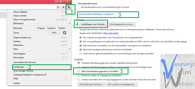 Stappenplan uitschakelen cookies in Google Chrome