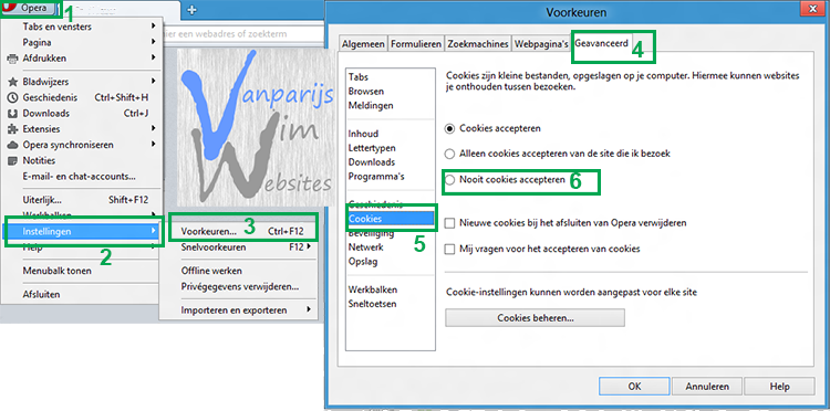 Stappenplan uitschakelen cookies in Opera